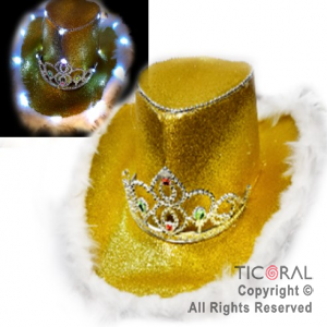 SOMBRERO COWGUIRL PRINCESA DORADO CON LUZ x 1